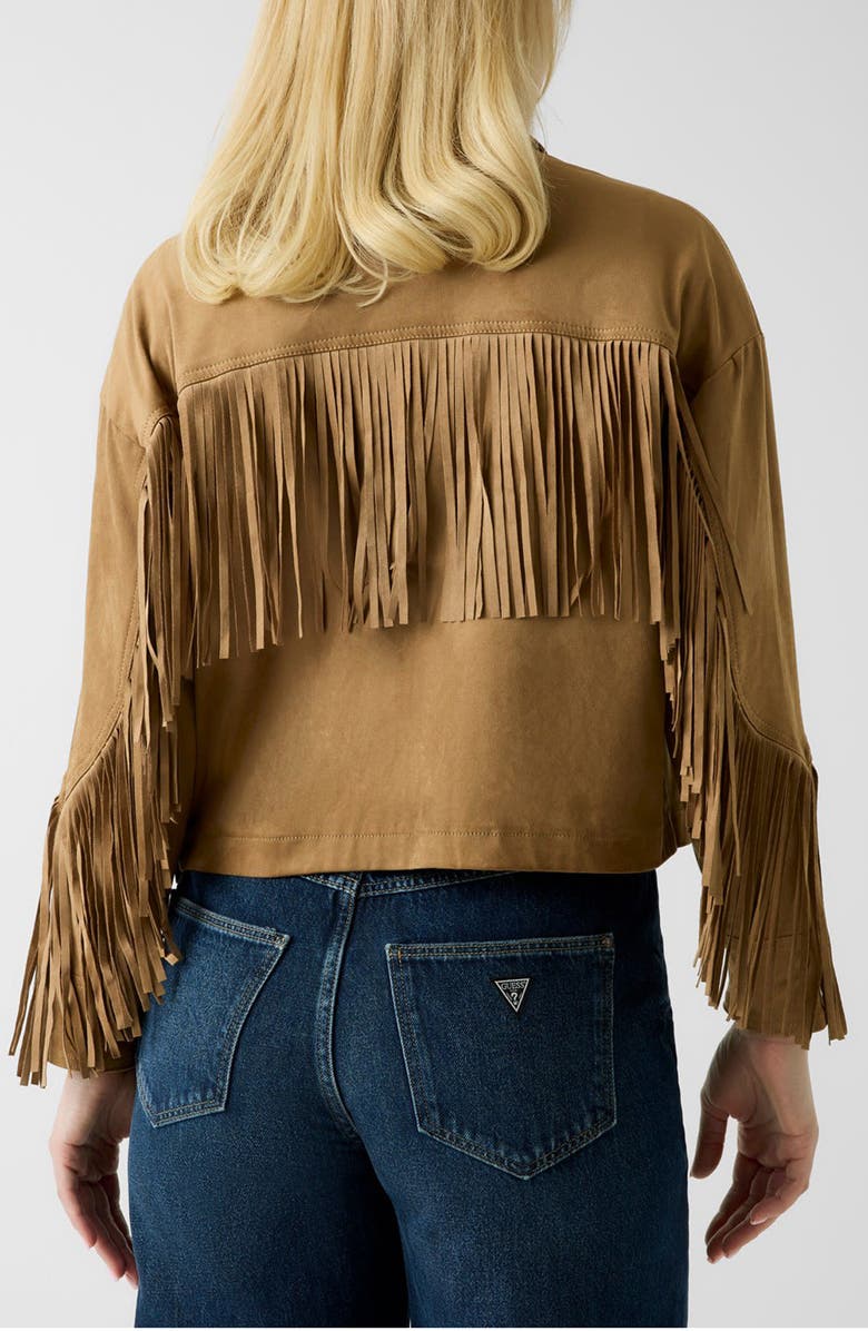 GUESS Ibby Faux Suede Fringe Jacket, Alternate, color, Brown