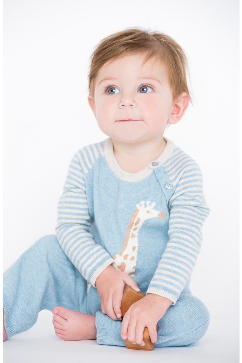 Cameron Giraffe Cotton & Cashmere Romper, Alternate, color, BLUE
