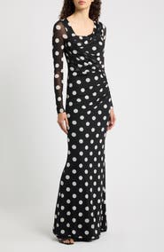 Black Halo Lazul Ruched Long Sleeve Gown