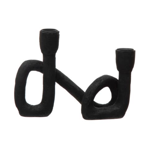 Decorative Resin Double Taper Candle Holder, Black