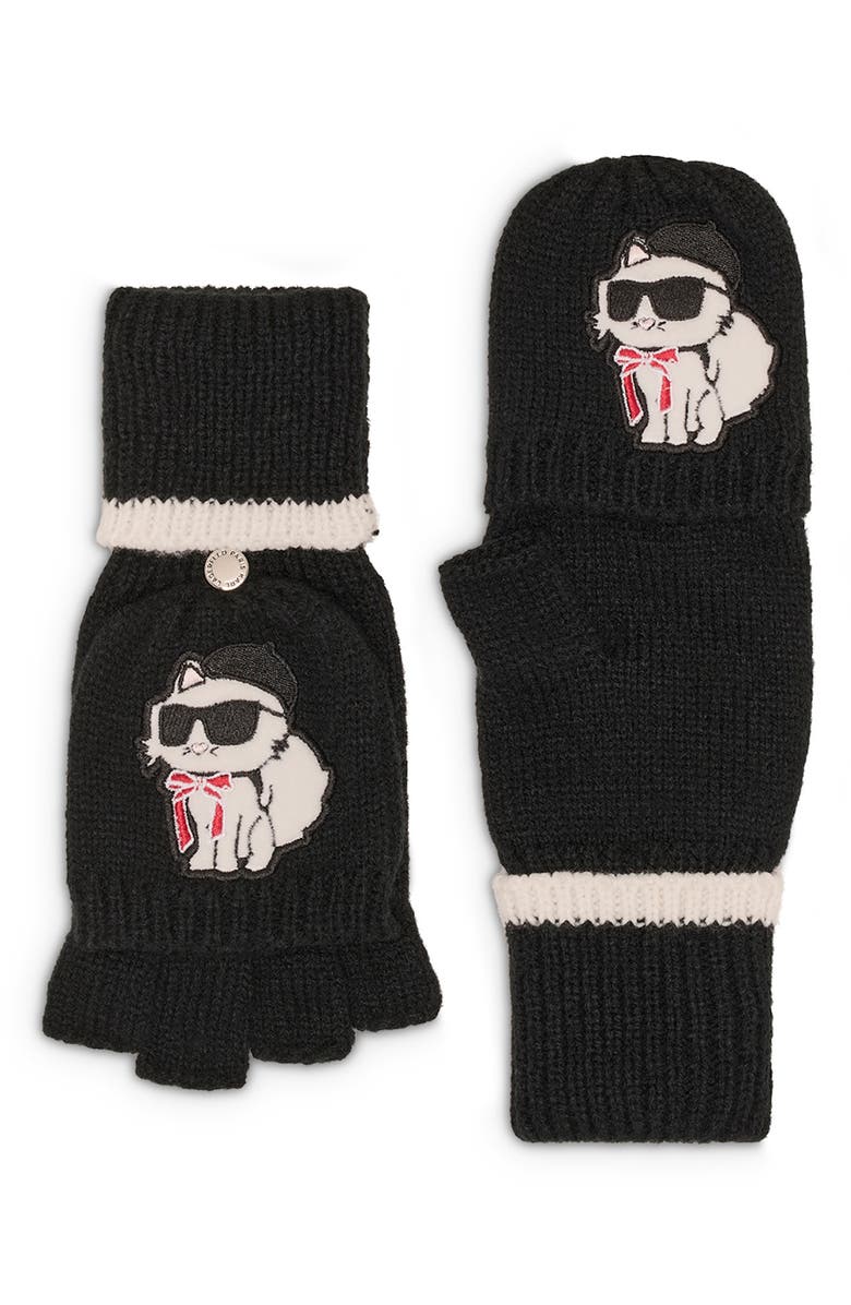 KARL LAGERFELD PARIS Sassy Choupette Flip Top Gloves, Alternate, color, Black