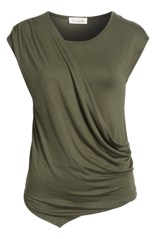 Loveappella Drape Asymmetric Top In Olive