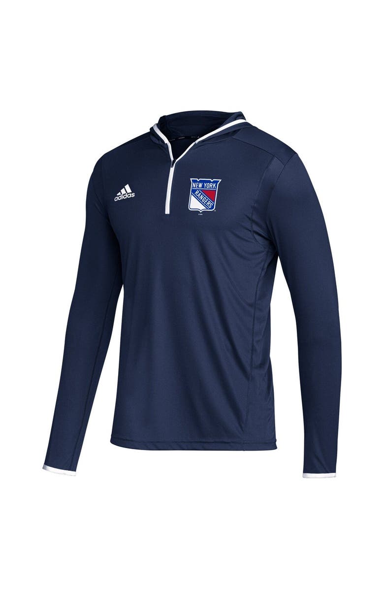 adidas Men's adidas Navy New York Rangers Team Long Sleeve Quarter-Zip Hoodie T-Shirt, Alternate, color,
