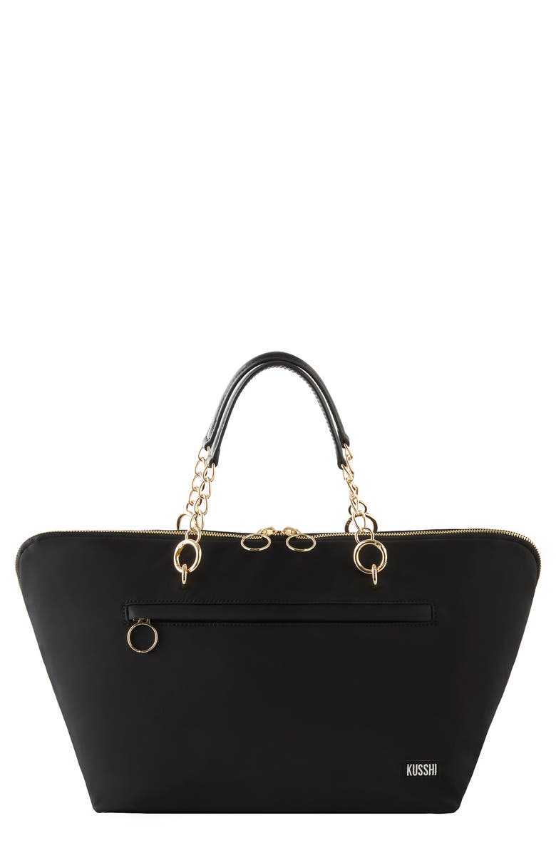 KUSSHI The Traveler Makeup Bag, Main, color, Satin Black/ Pink