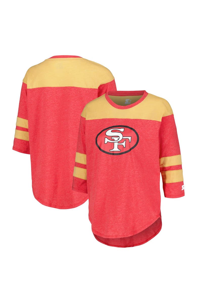 STARTER Women's Starter Scarlet San Francisco 49ers Fullback Tri-Blend 3/4-Sleeve T-Shirt, Alternate, color, Scarlet