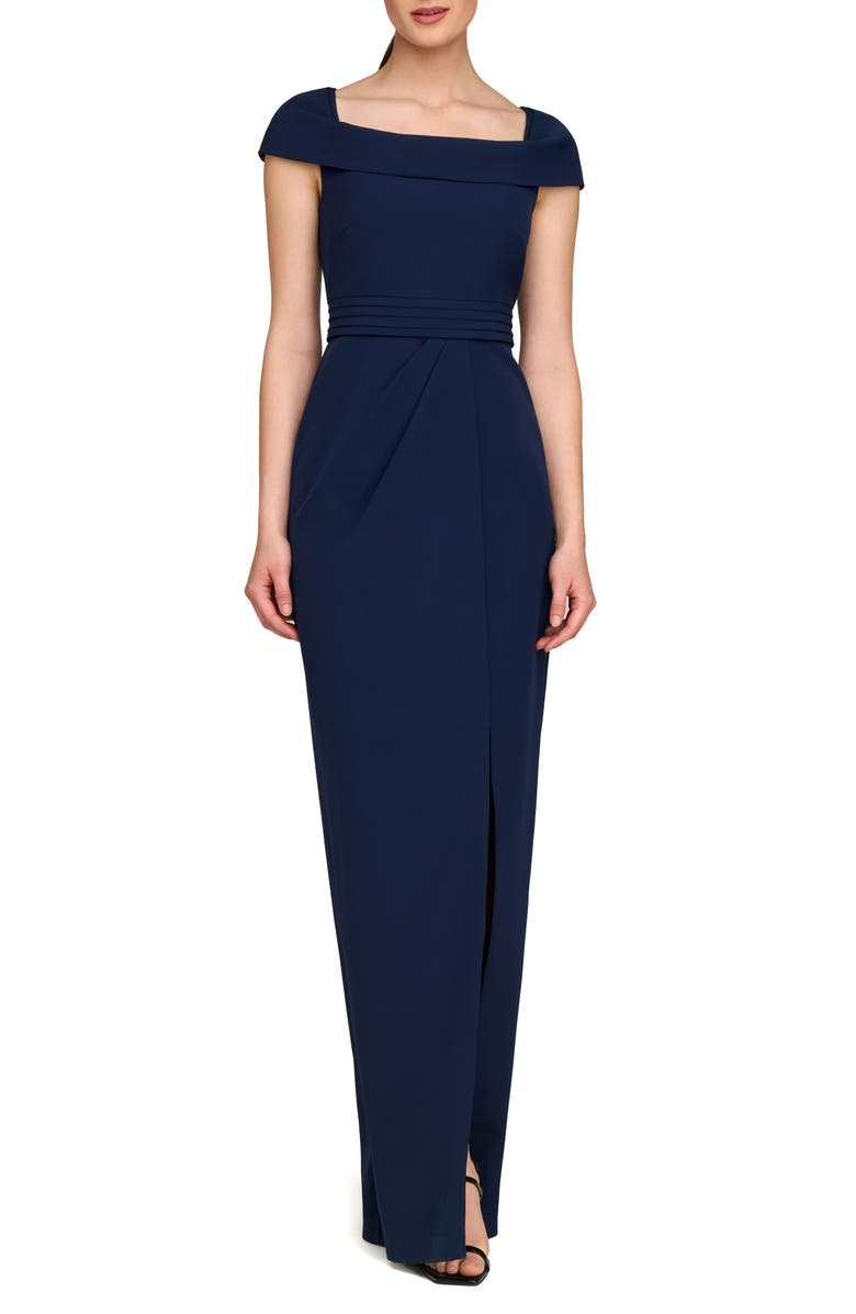 Kay Unger Anastasia Cap Sleeve Column Gown, Main, color, Dark Midnight