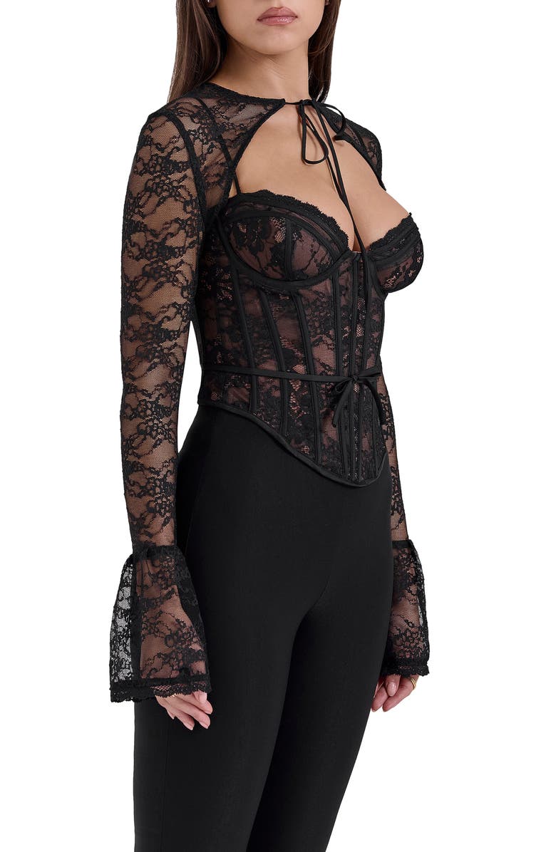 HOUSE OF CB Lace Corset Top with Bolero, Alternate, color, Black