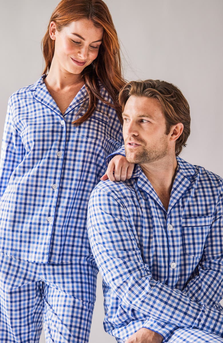 Petite Plume Royal Blue Cotton Gingham Check Pajamas, Alternate, color, Blue