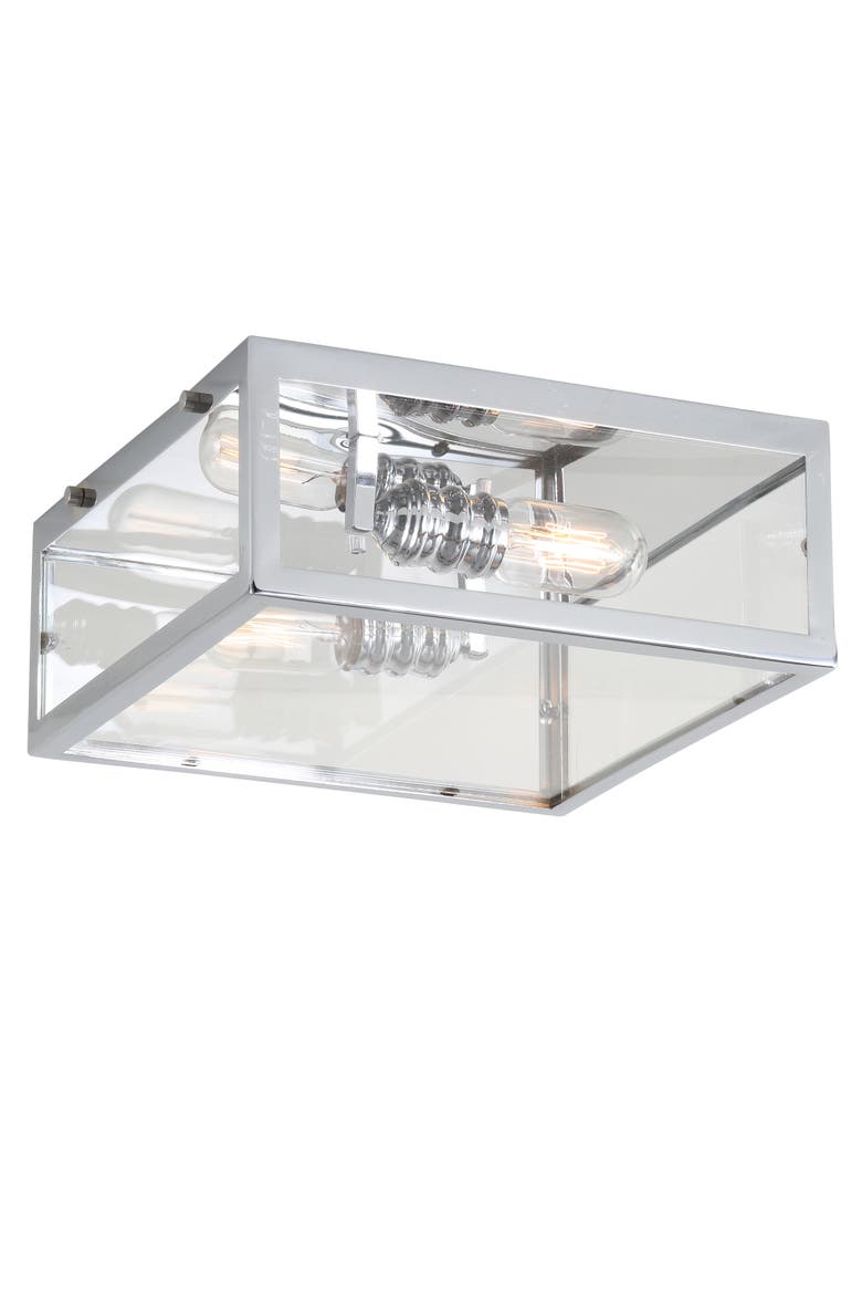 Grayson 2-Light Bohemian Farmhouse Iron/Glass LED Flush Mount, Main, color, Chrome / Clear