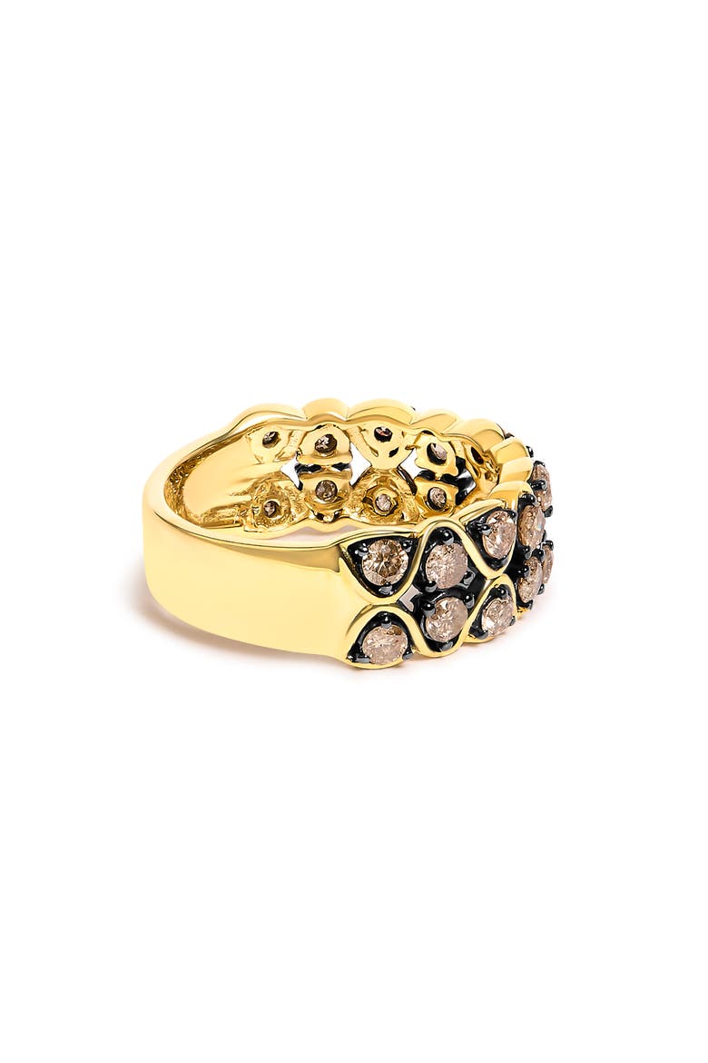 10K Yellow Gold Plated Sterling Silver 1 1/2 ctw Brown Diamond Scalloped Band Ring, Alternate, color, Yellow Gold over Silver