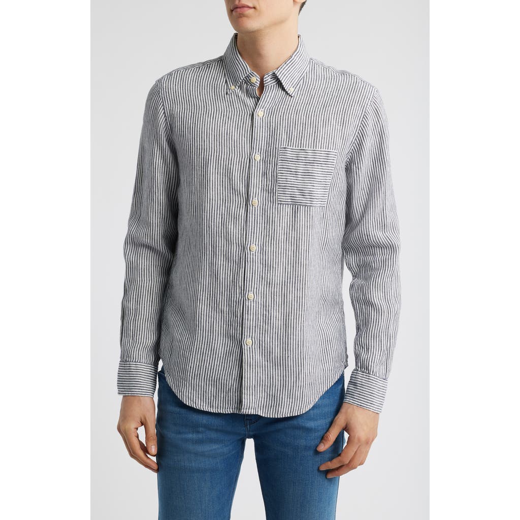 Alex Crane Playa Linen Button-down Shirt In Lines