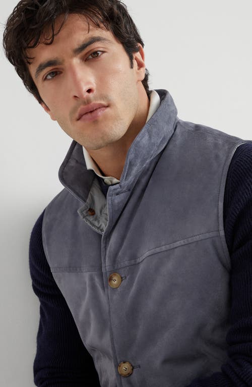 Brunello Cucinelli Suede Down Vest In Black