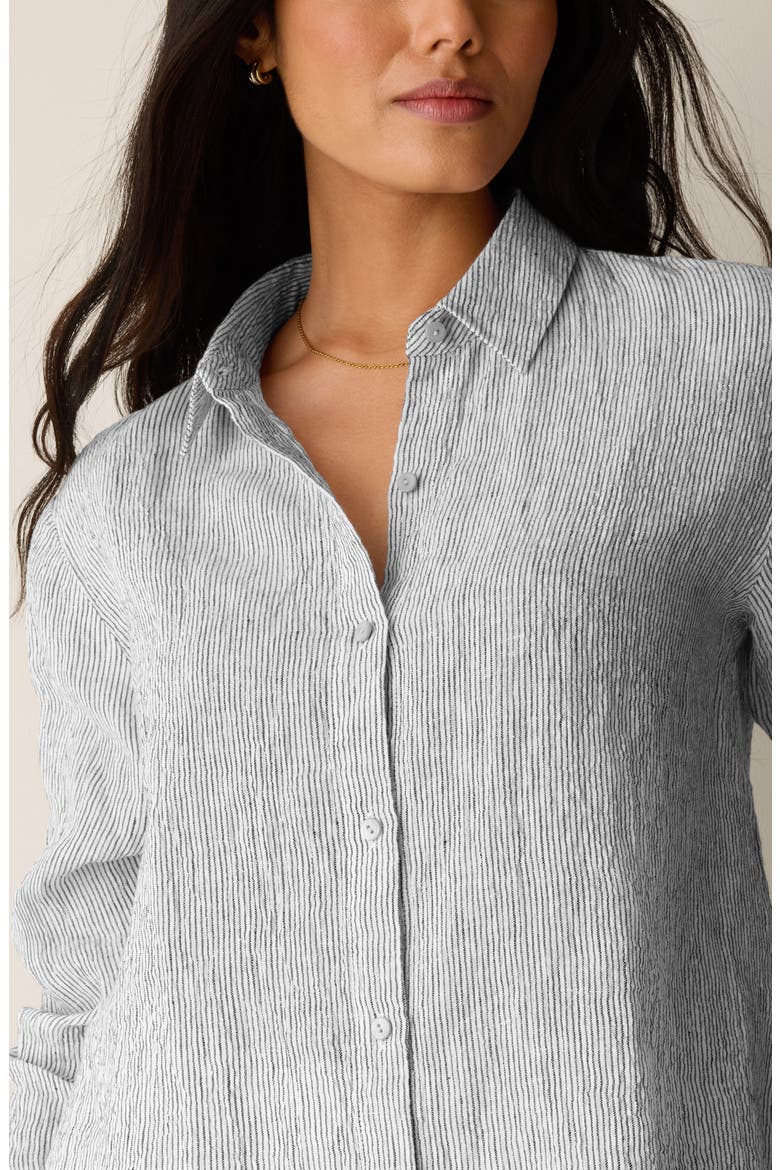 Stripe Organic Linen Button-Up Shirt, Alternate, color, WHITE BLACK