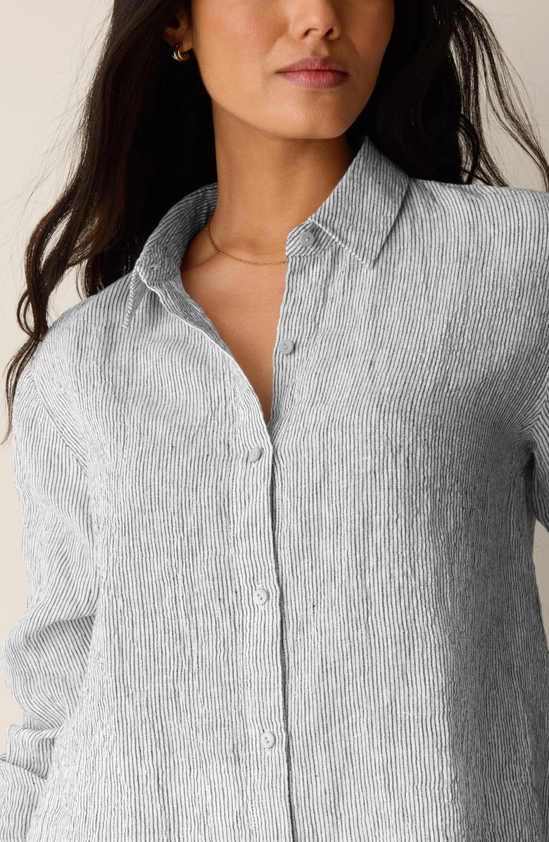 Eileen Fisher Stripe Organic Linen Button-Up Shirt, Alternate, color, White Black