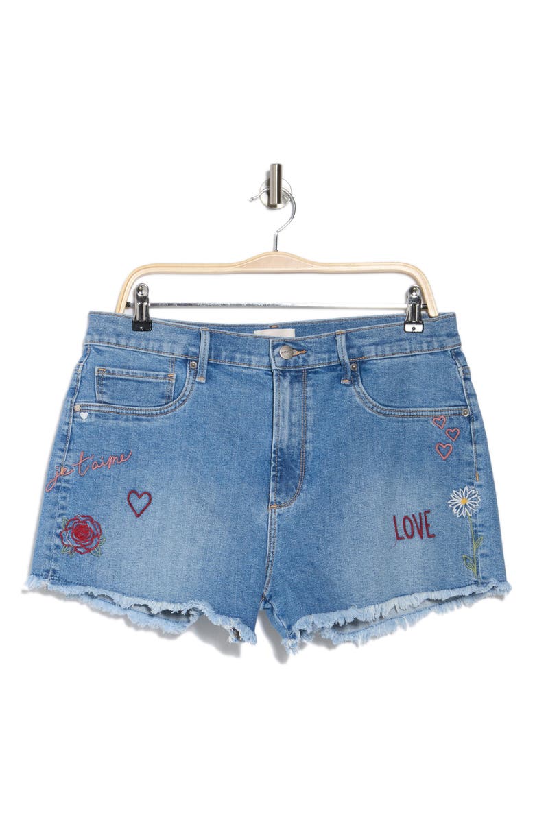 Driftwood Goldie x Love Notes Embroidered Cutoff Denim Shorts, Alternate, color,