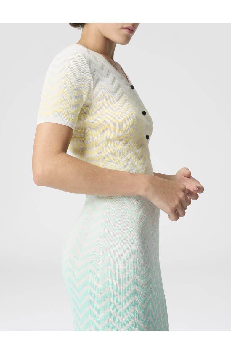 Missoni Midi Dress In Cotton And Viscose Chevron Dégradé, Alternate, color, Green& Brown