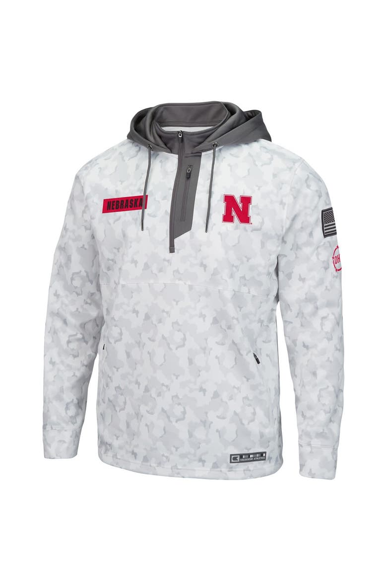 Men's Colosseum Arctic Camo Nebraska Huskers OHT Military Appreciation Quarter-Zip Hoodie, Alternate, color, Arctic Camo