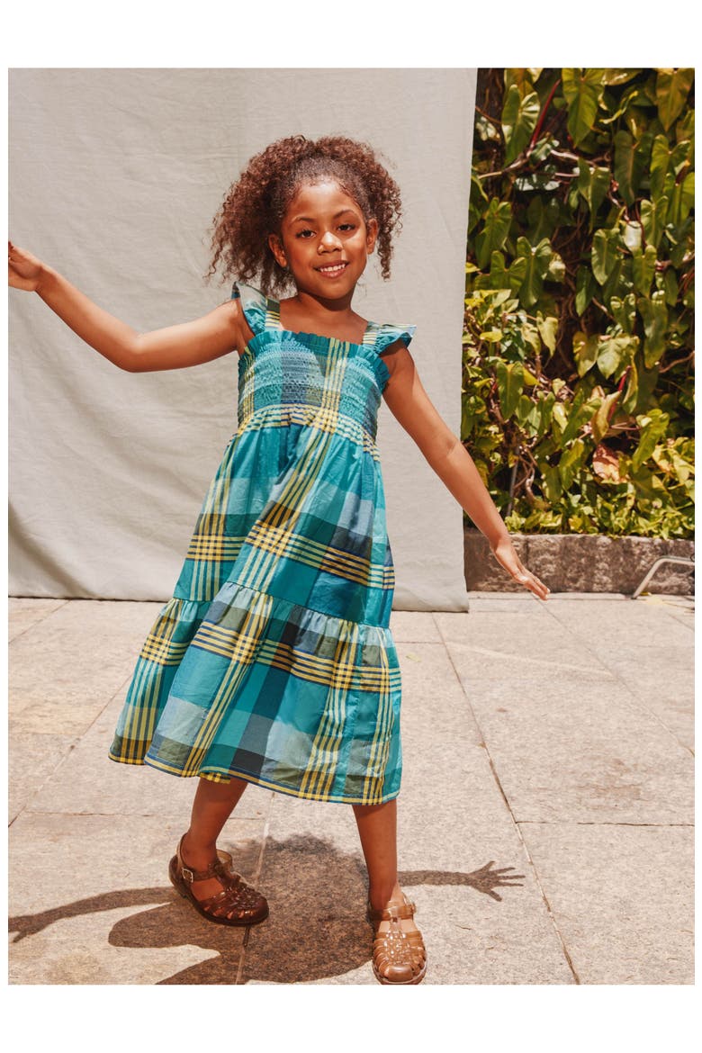 Smocked Flutter Sleeve Dress, Alternate, color, Amazonian Plaid