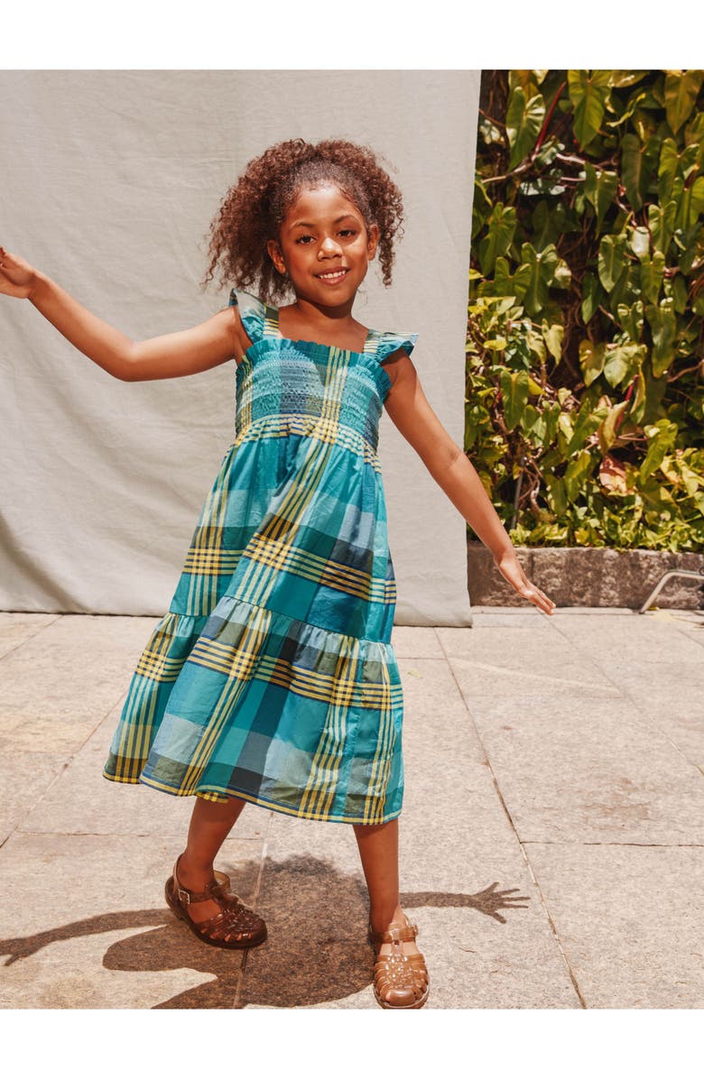 Tea Collection Smocked Flutter Sleeve Dress, Alternate, color, Amazonian Plaid