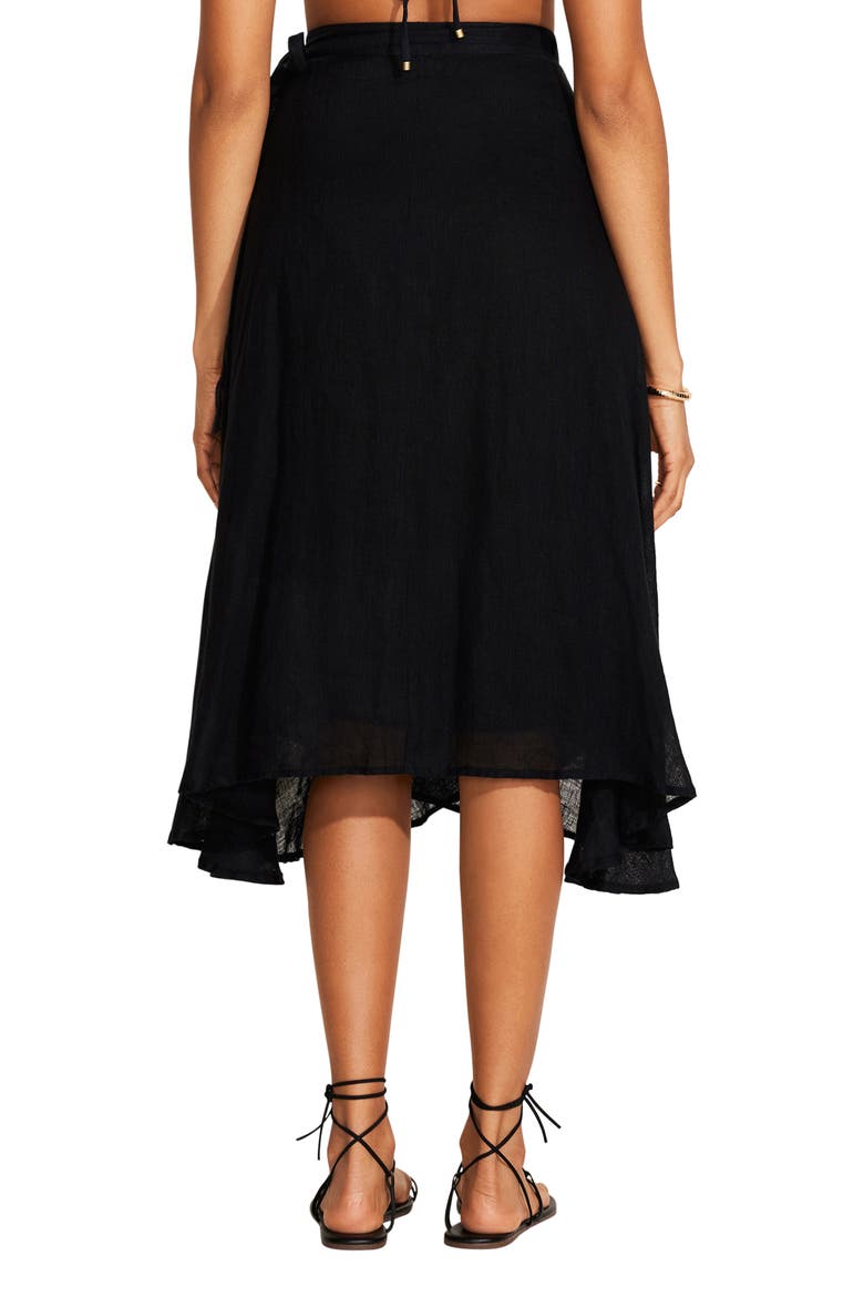 Lana Linen Cover-Up Wrap Midi Skirt, Alternate, color, BLACK ECO LINEN