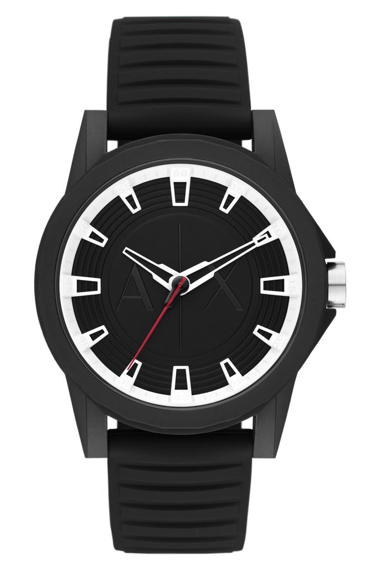 Three-Hand Quartz Strap Watch, 44mm, Main, color, BLACK