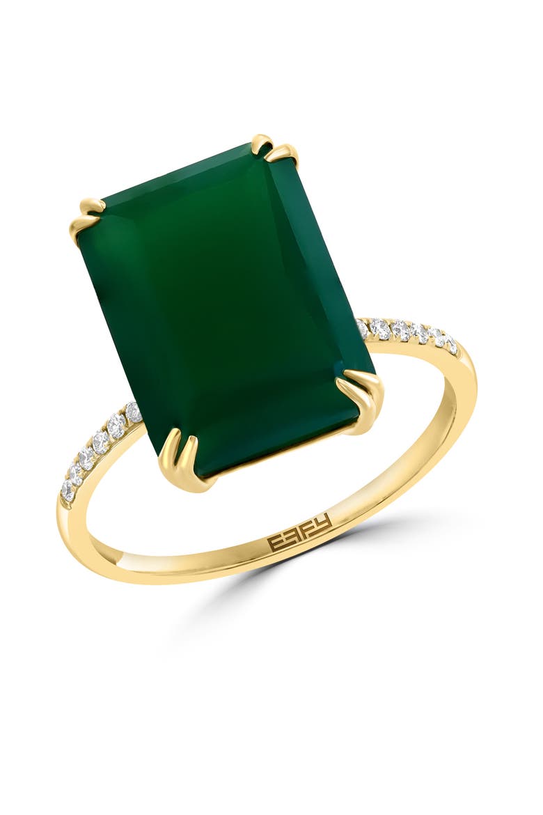 14K Yellow Gold Emerald Cut Green Onyx & Diamond Ring, Main, color, 14K Gold