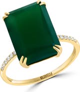 EFFY 14K Yellow Gold Emerald Cut Green Onyx & Diamond Ring