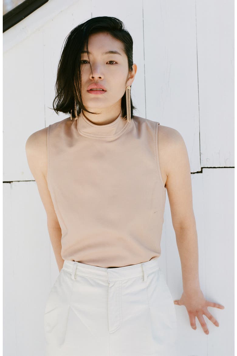 Crawford Mock Neck Sleeveless Recycled Leather Top, Alternate, color, PARISIAN ROSE