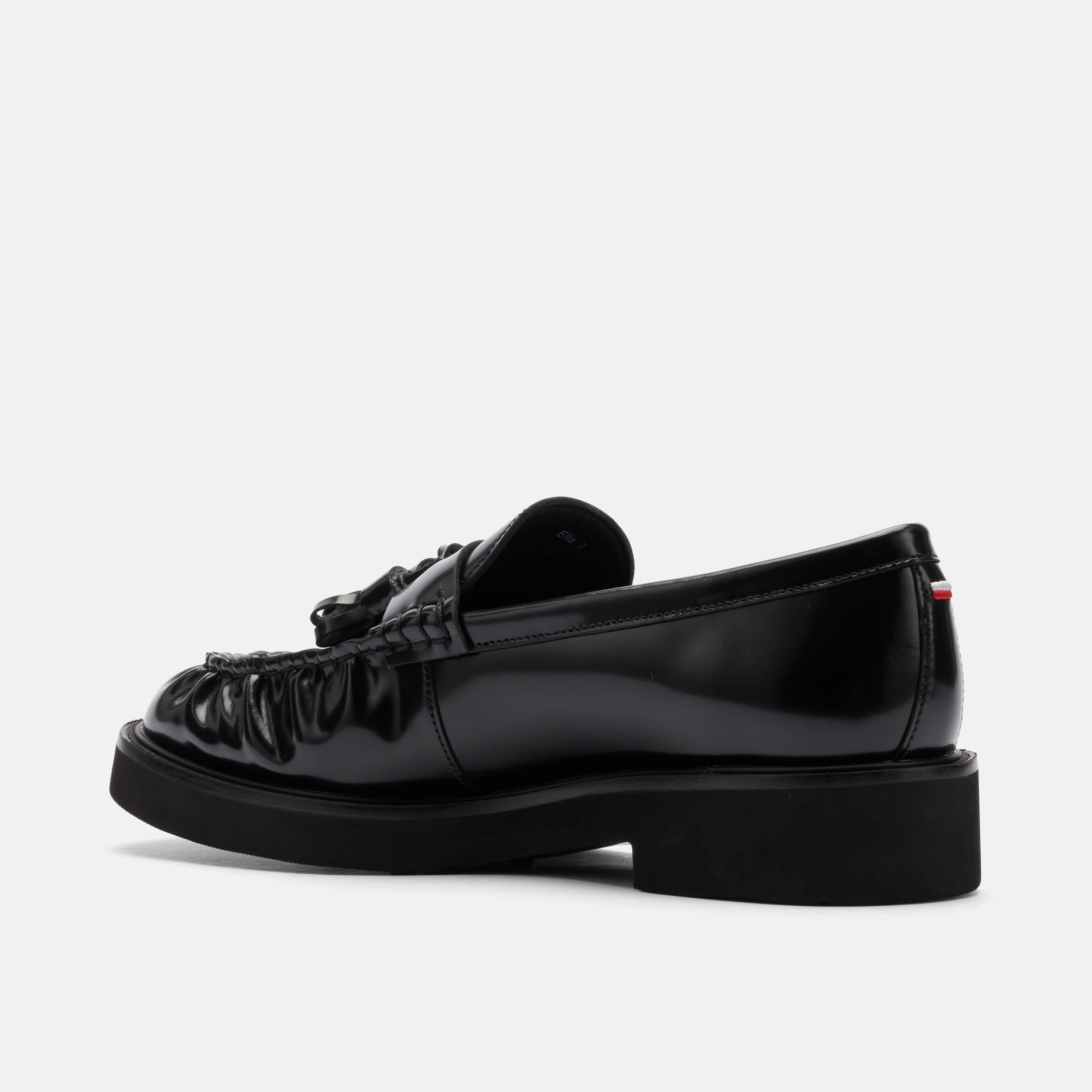 Ella Black Pleated Leather Tassel Loafer, Alternate, color, Black