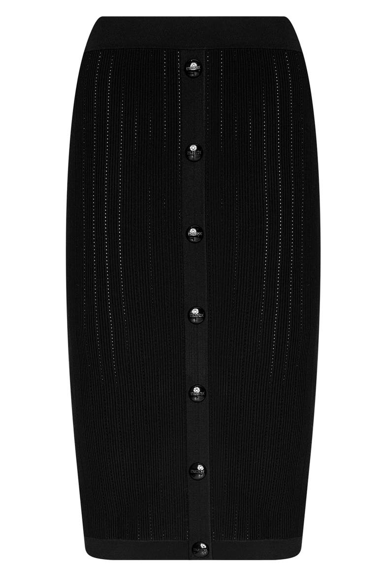 Melania Pointelle Button Front Sweater Skirt, Alternate, color, BLACK