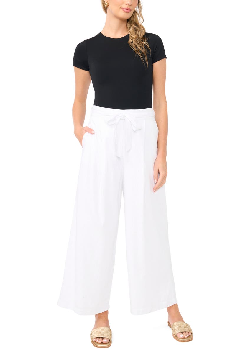 Vince Camuto Tie Waist Wide Leg Ankle Pants, Alternate, color, Ultra White