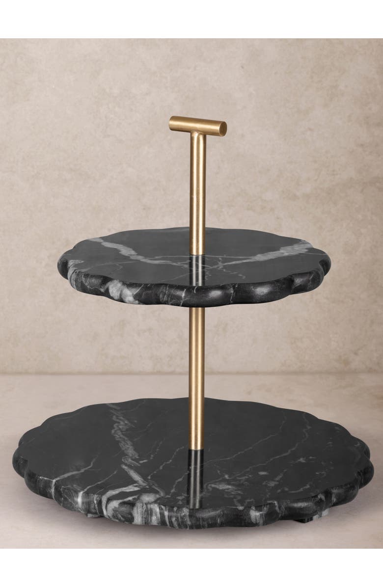 GAURI KOHLI Concorde Black Marble Two-Tier Cake Stand, Main, color, Black