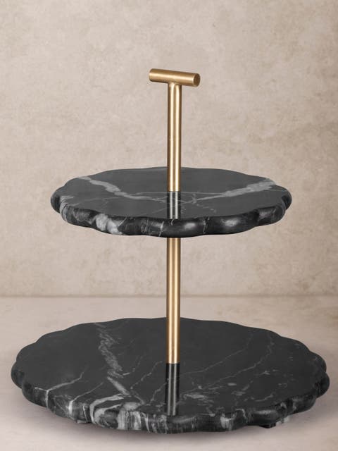 Concorde Black Marble Two-Tier Cake Stand