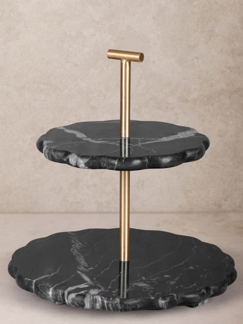 Gauri Kohli Concorde Black Marble Two-tier Cake Stand In Black