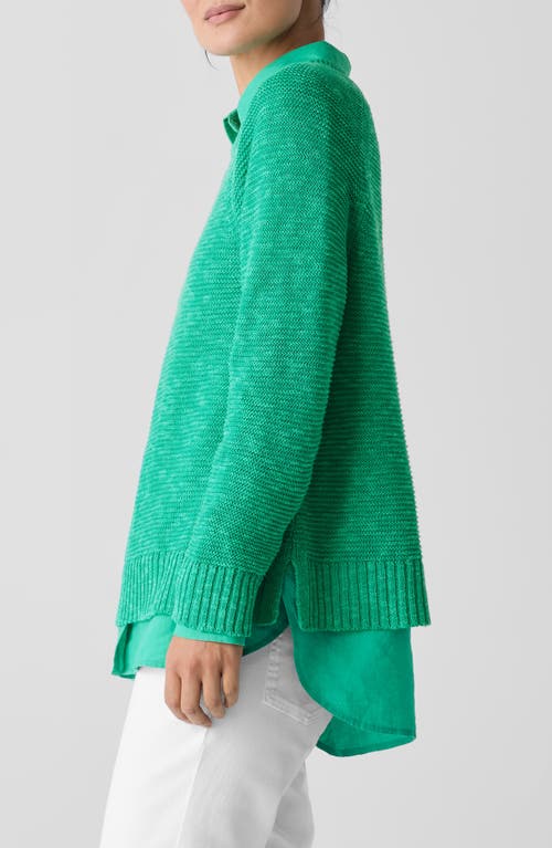Eileen Fisher Raglan Sleeve Organic Linen & Organic Cotton Sweater In Jade