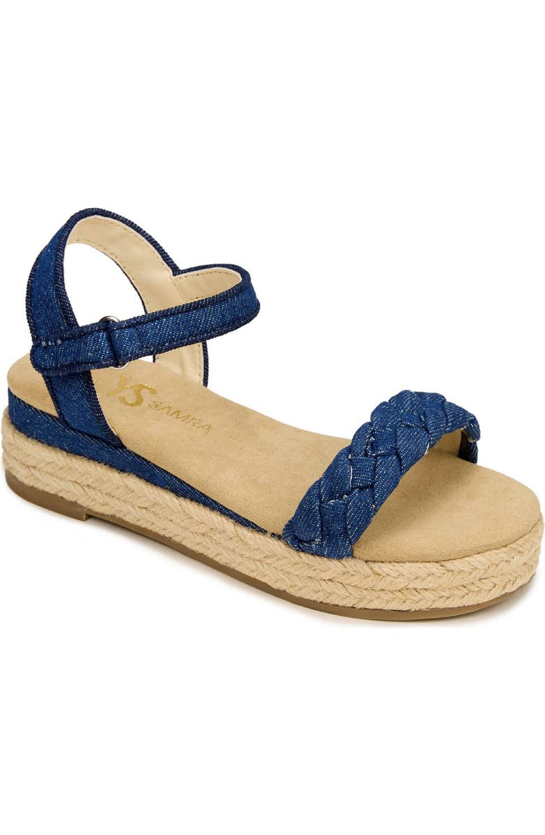 Yosi Samra Kids' Miss April Espadrille Ankle Strap Platform Wedge Sandal, Main, color,