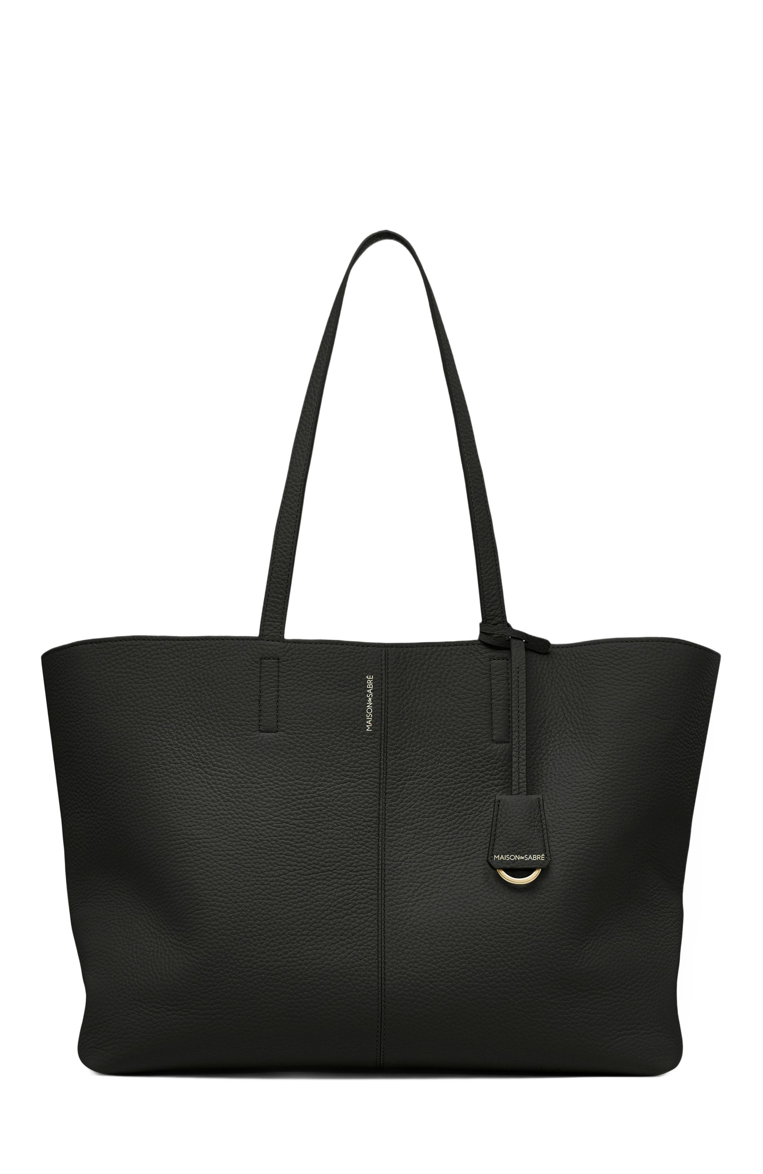 MAISON de SABRÉ Large Leather Zipped Soft Tote, Main, color, Black Caviar
