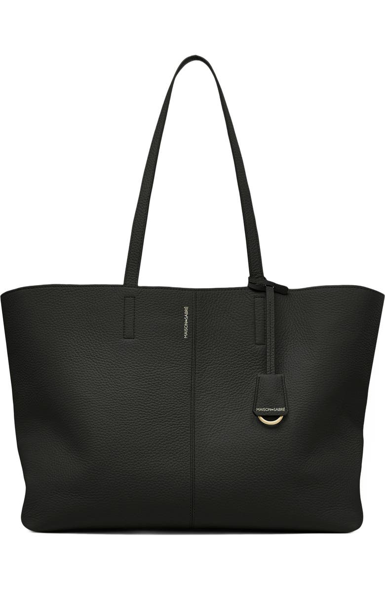 MAISON de SABRÉ Large Leather Zipped Soft Tote, Main, color, Black Caviar