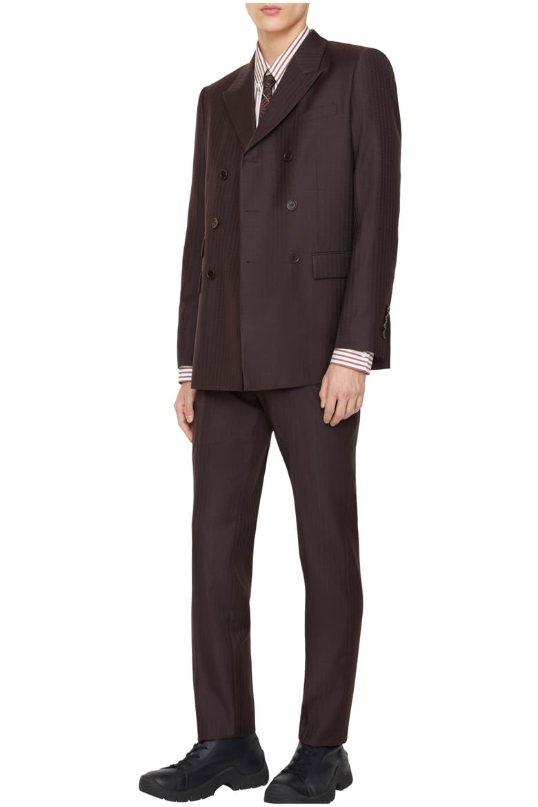 Striped Wool Mohair Tailored Trousers, Main, color, Log brown