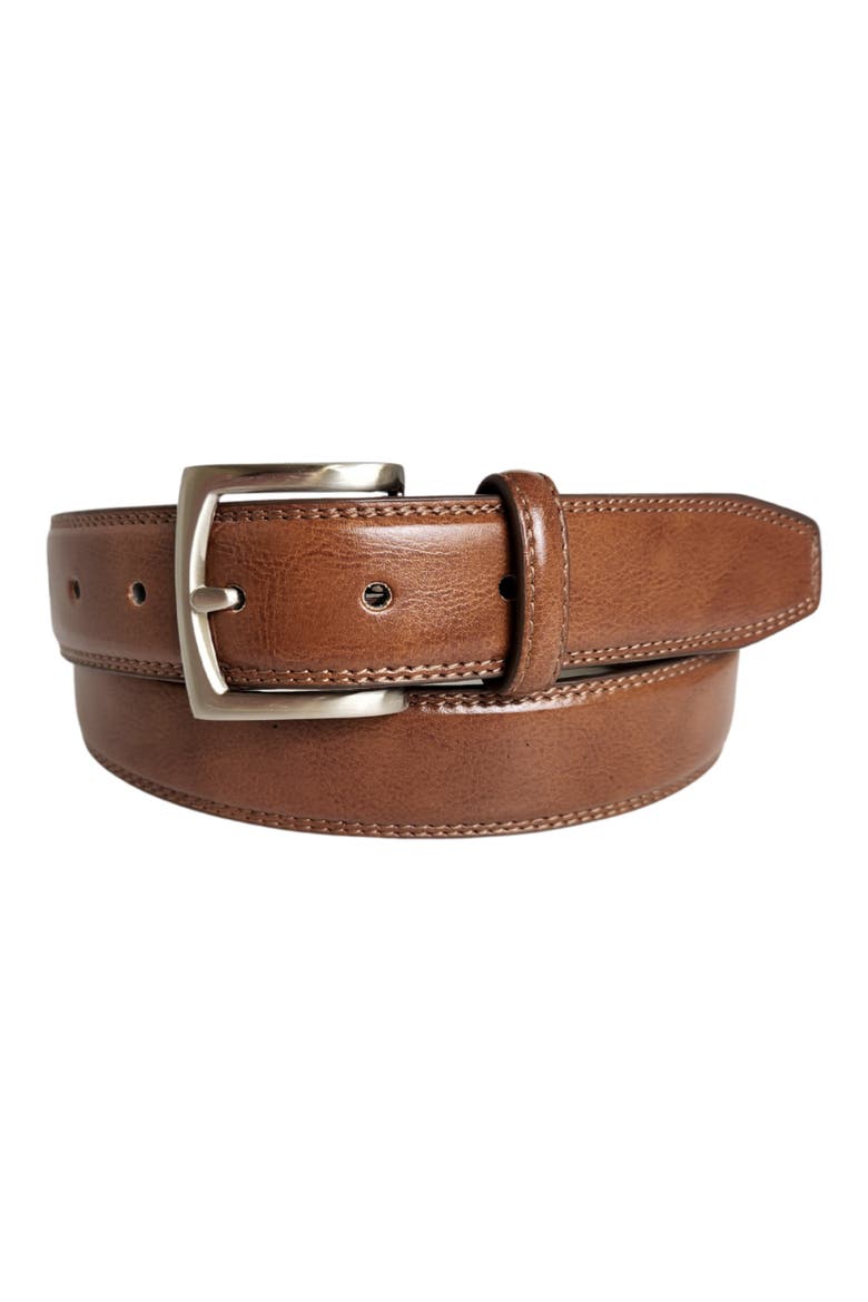 Double Stitch Leather Belt, Main, color, TAN