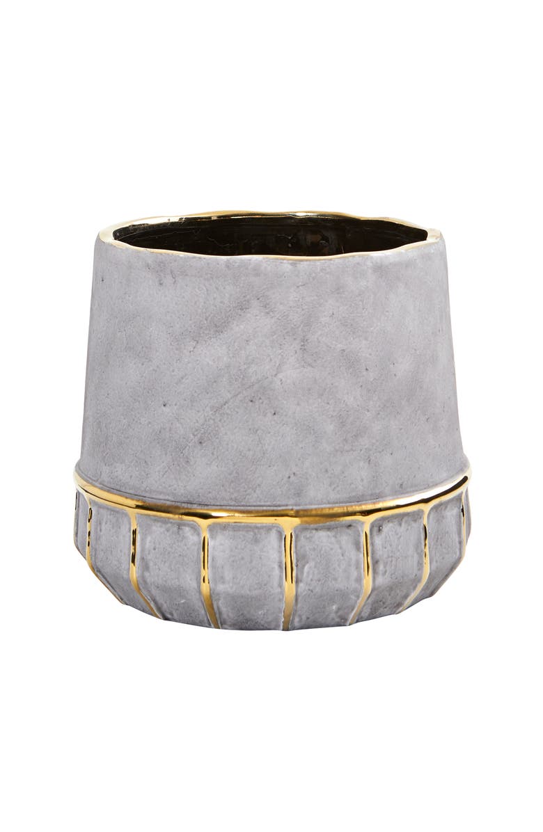 NEARLY NATURAL 8.5-in Regal Stone Decorative Planter with Gold Accents, Main, color, Gray
