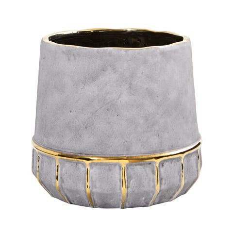 8.5-in Regal Stone Decorative Planter with Gold Accents