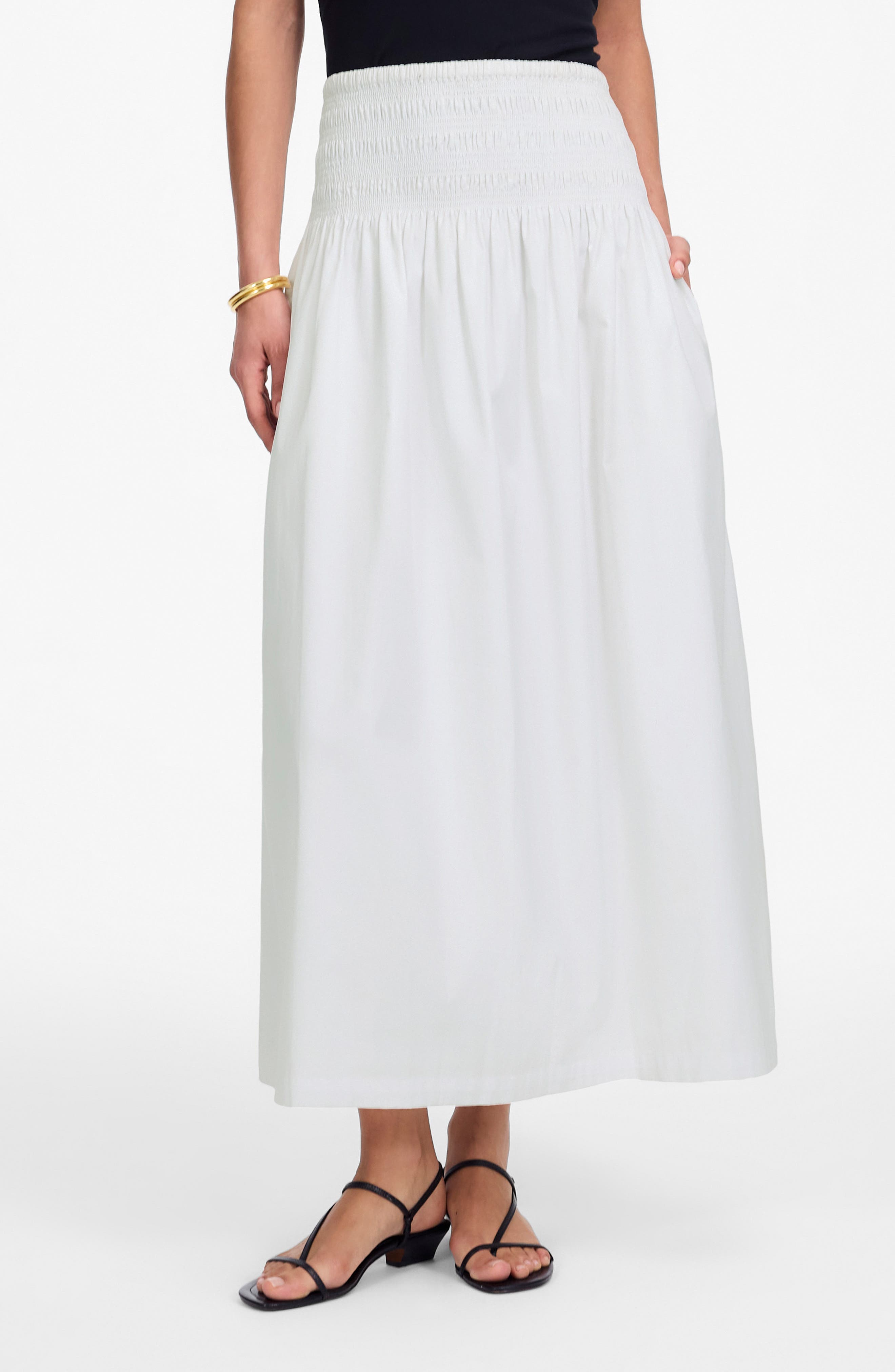 Madewell Smocked Waist Cotton Poplin Midi Skirt