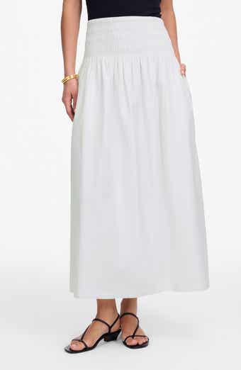 Madewell Smocked Waist Cotton Poplin Midi Skirt
