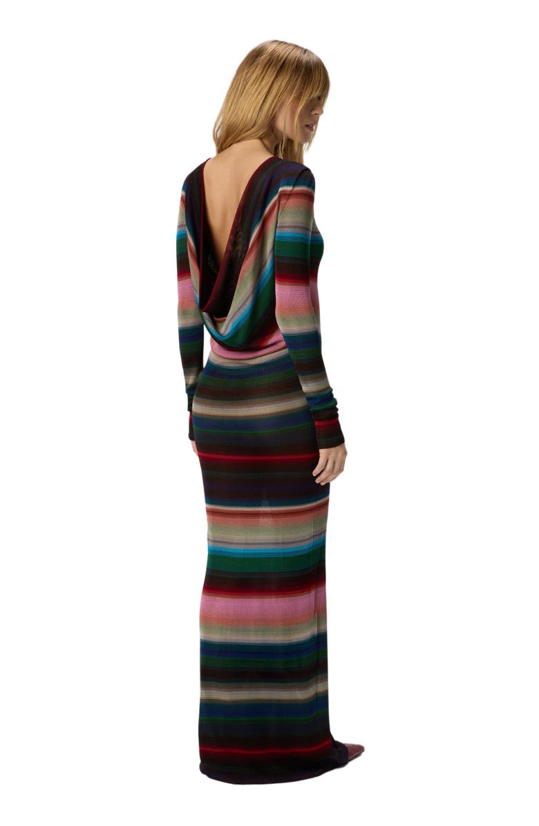 Missoni Long Backless Dress In Striped Knit, Alternate, color, Multicoloured