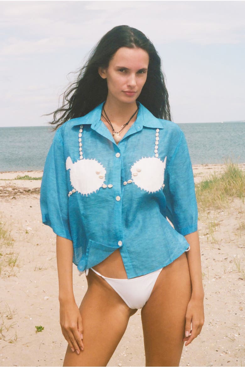Puff Up Bra Relaxed Crop Cabana Top, Alternate, color, Blue