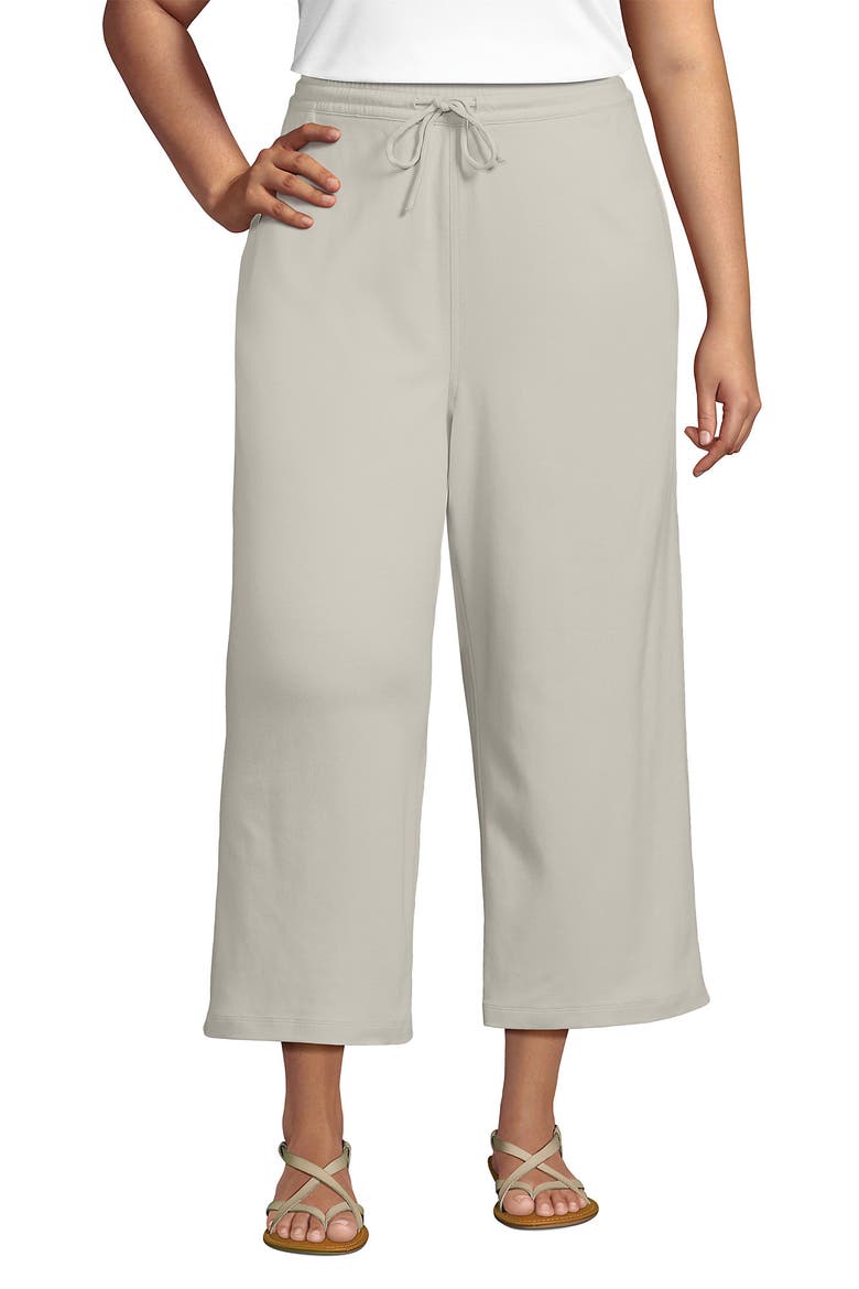 Plus Size Sport Knit Elastic Waist Wide Leg Crop Pants, Main, color, Light Stone