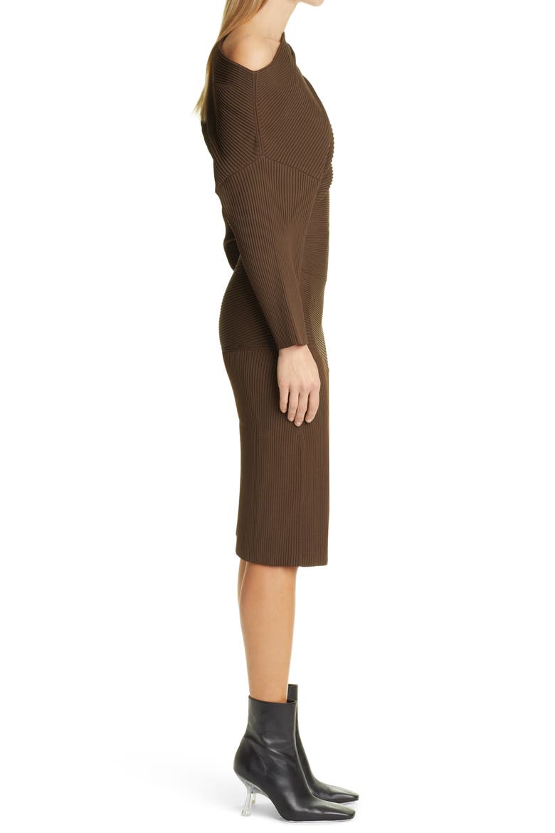 Rib One-Shoulder Long Sleeve Dress, Alternate, color, DARK BROWN