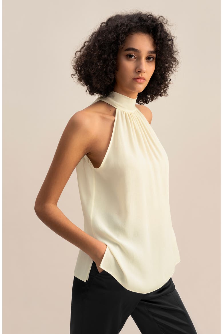 Women's Silk Georgette Halter Neck Top, Alternate, color, Lily white