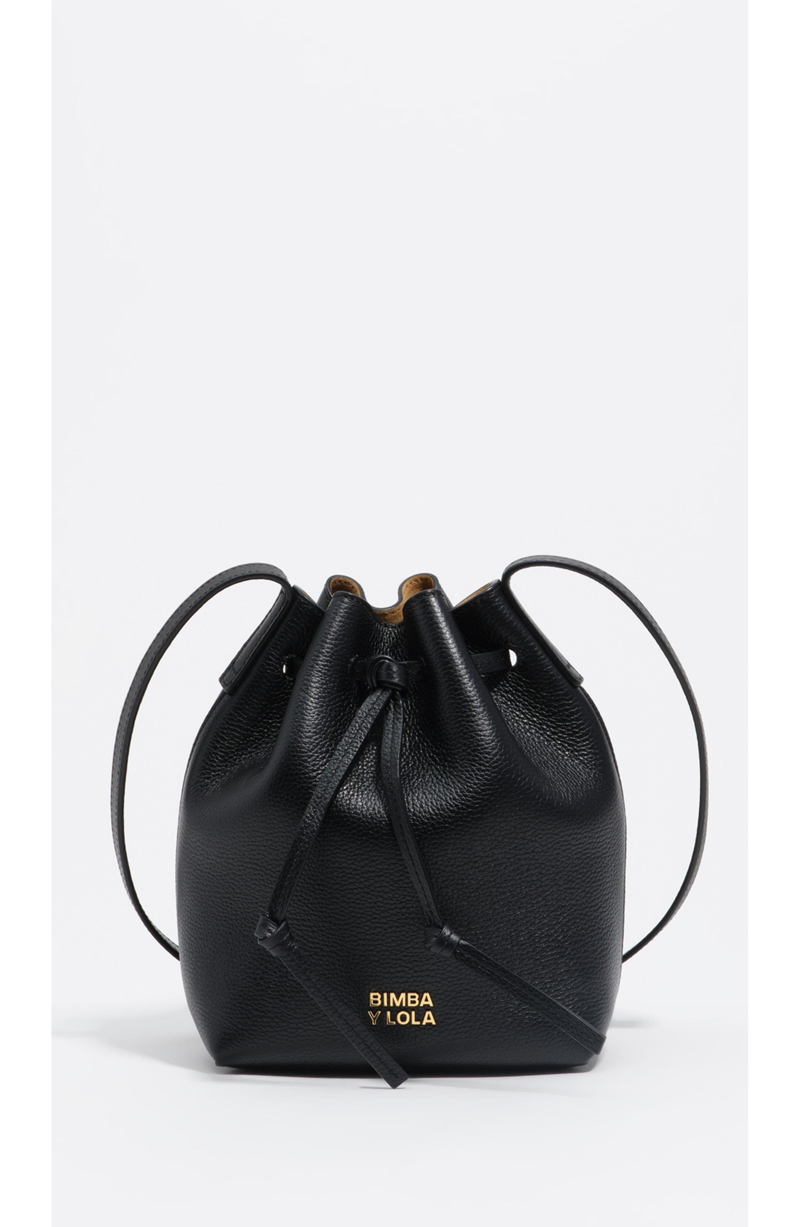 Bimba y Lola Leather Bucket Bag, Main, color, Black